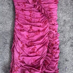 wild fable Strapless Pink Dress with Red Floral Print